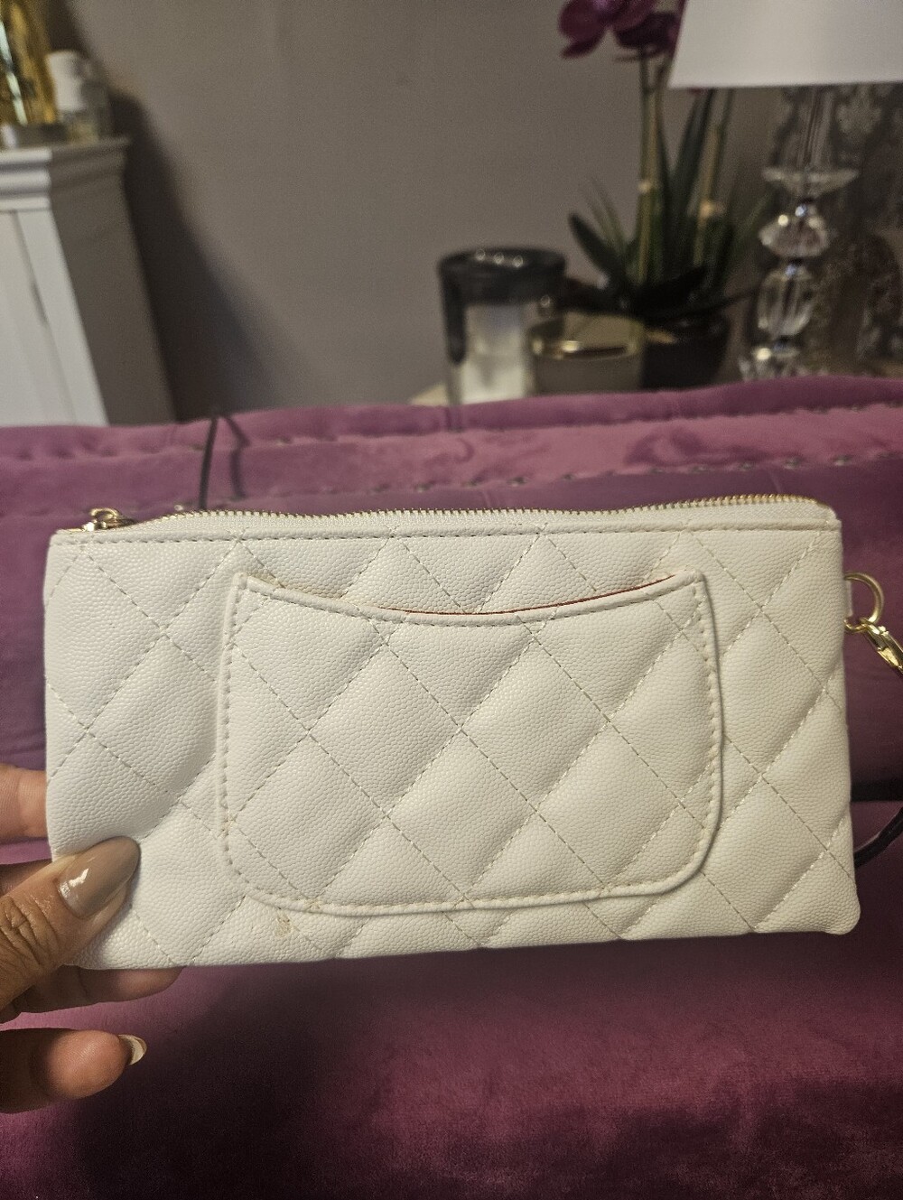 Quilted White Crossbody Wristlet